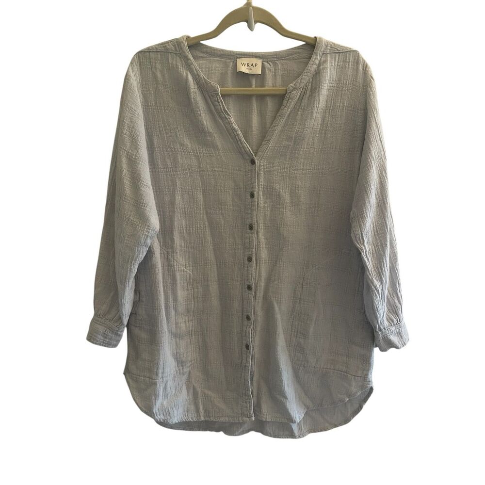 Wrap London Pale Blue Linen Cotton Tunic Top Women’s Size 8 Medium Minimalist